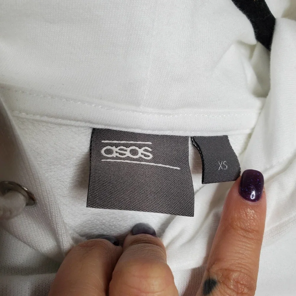 ASOS White Black Colorblock Long Sleeve Pullover Hoodie Sz XS - Picture 3 of 5